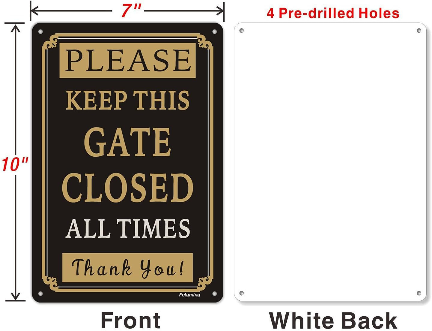 2 Pack Please Keep Gate Closed at All Times Signs 10 X 7 Inches Metal