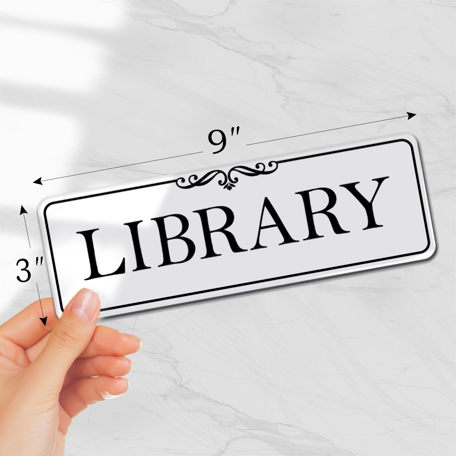 9×3 Inch Elegant White Acrylic Library Sign Self-Stick Door Wall Signage
