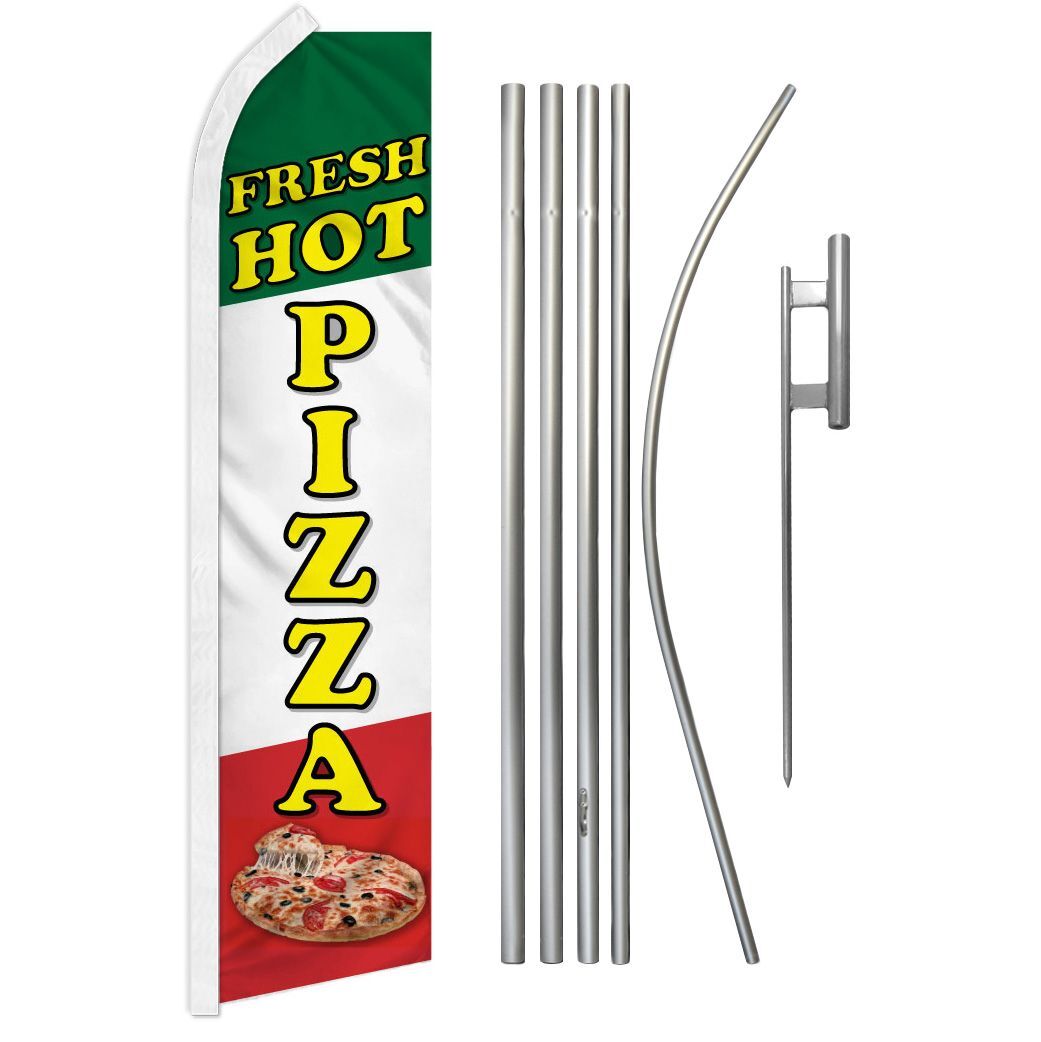 « FRESH HOT PIZZA » Advertising Super Flag & Pole Kit Italian food concessions