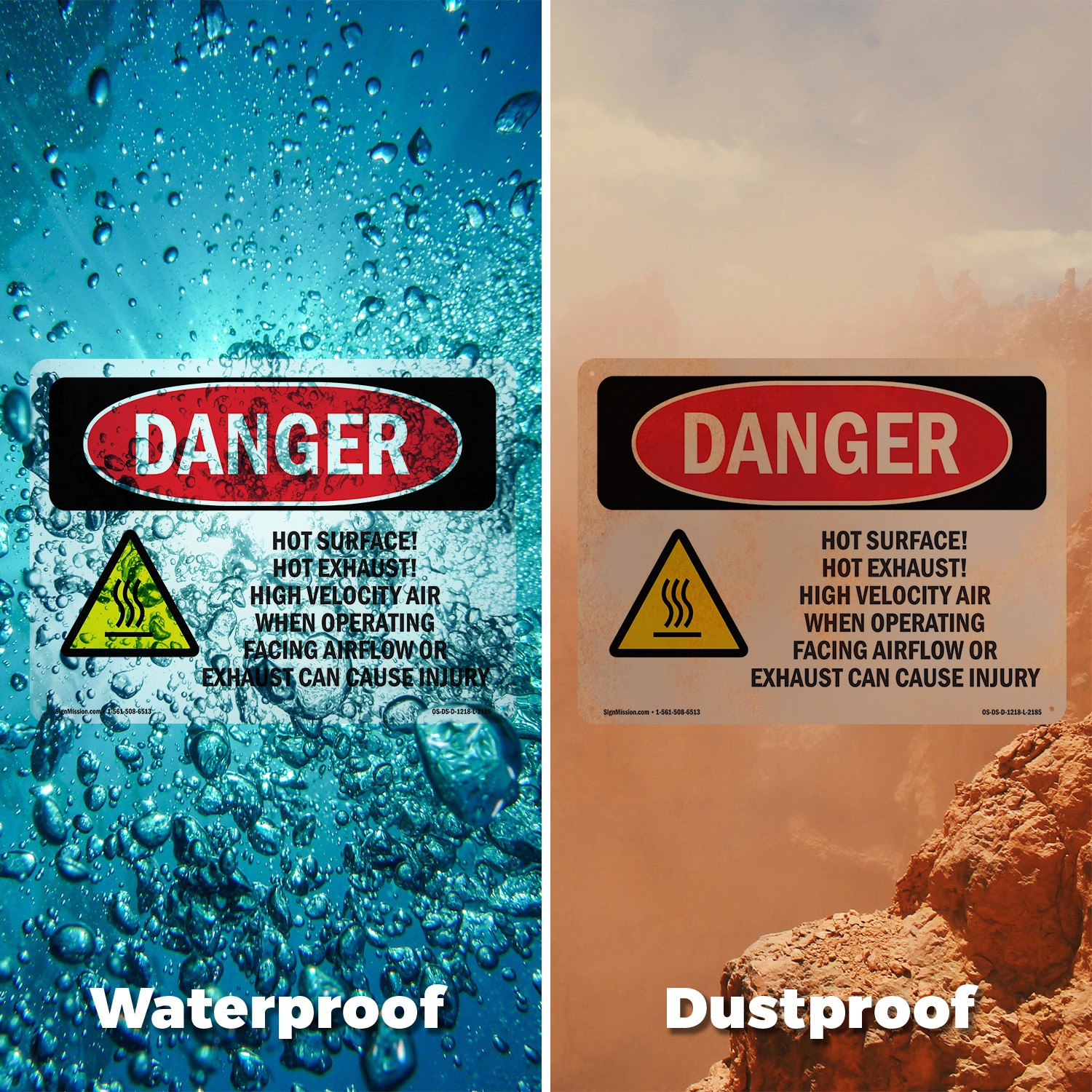 Hot Surface! Hot Exhaust! High OSHA Danger Sign Metal,, Decal 5 or 10 Pack