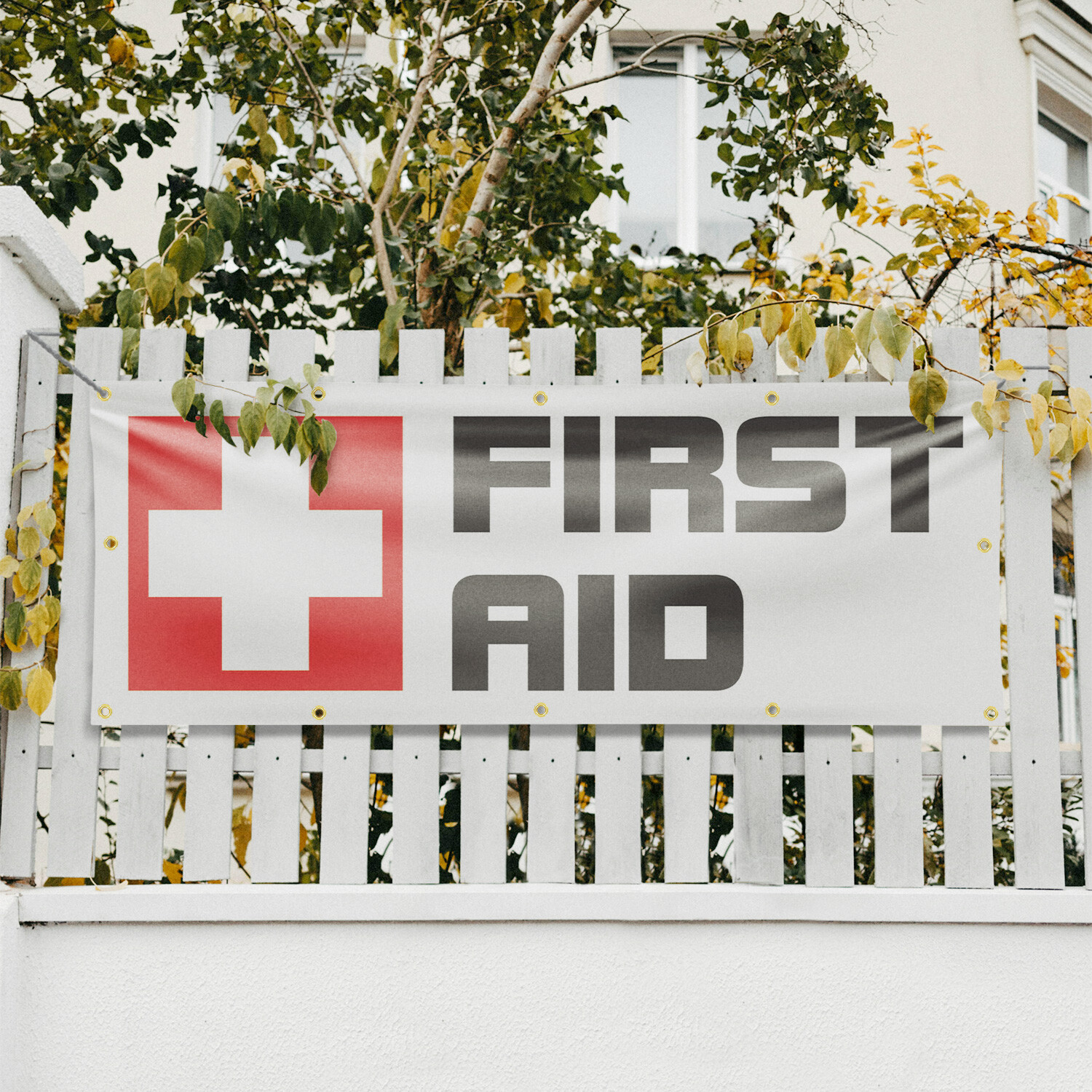 First Aid 13 oz Vinyl Banner Sign with Metal Grommets Heavy-Duty Single-Sided
