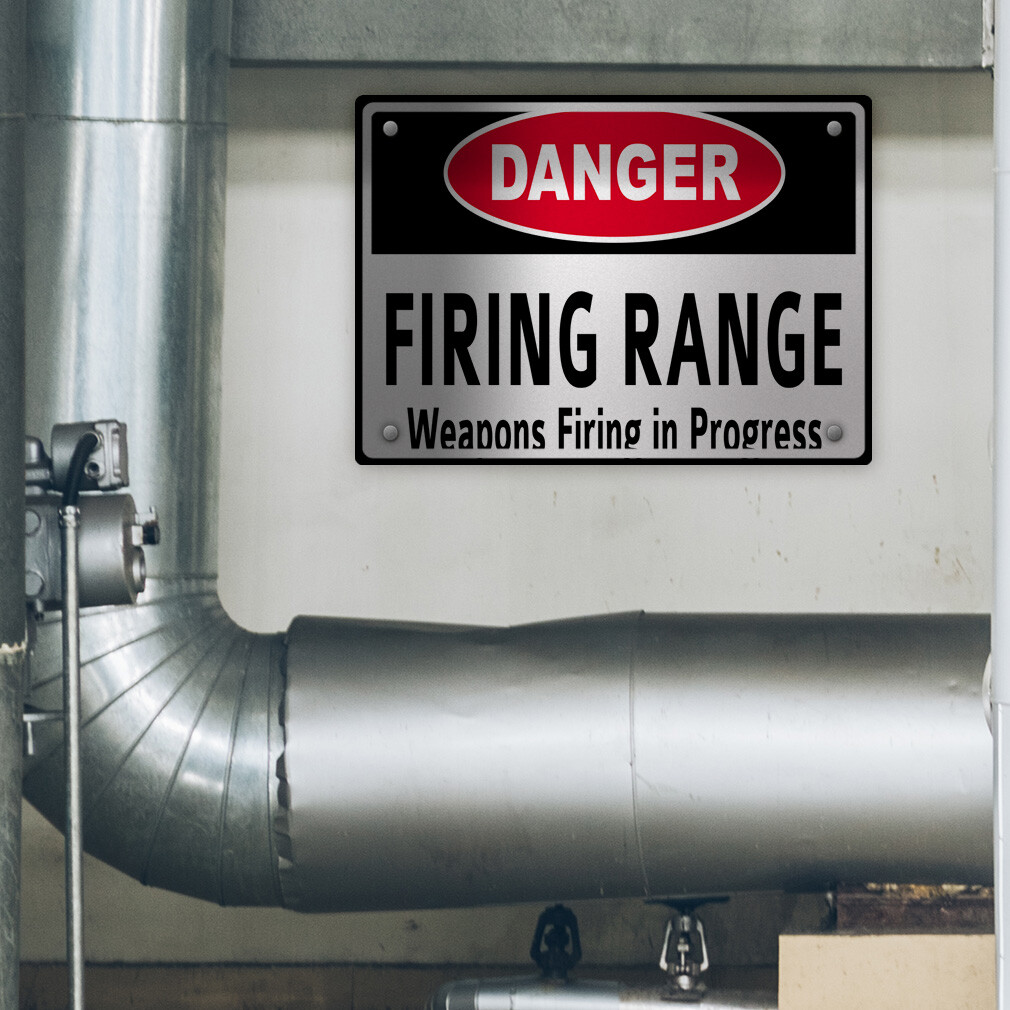 Horizontal Metal Sign Danger Firing Range Weapons in Progress White No