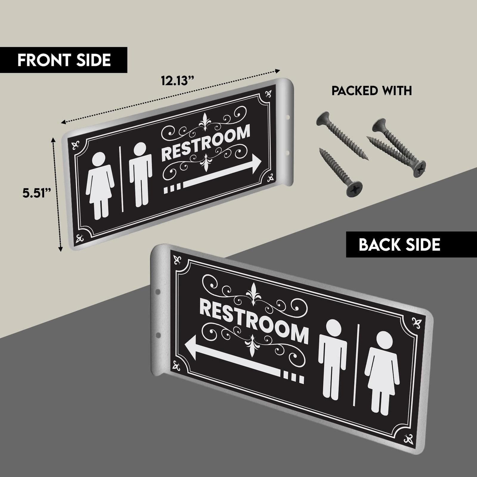 2 Pack Double Sided Aluminum Restroom Signs Metal Bathroom Signs 12&Prime;x5.5&Prime;
