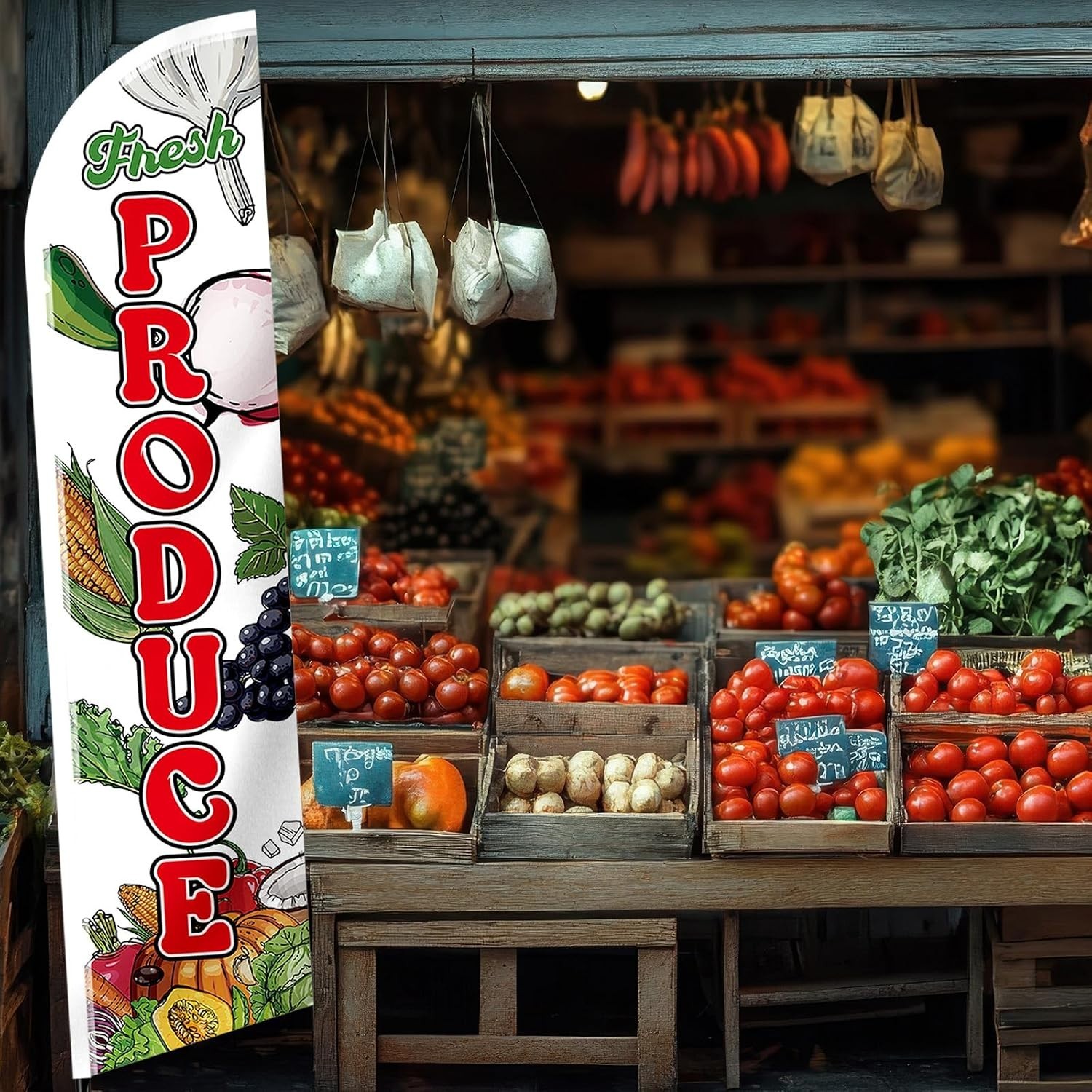 12 ft Fresh Produce Banner Flag – Perfect for Grocery Stores & Farmer Markets