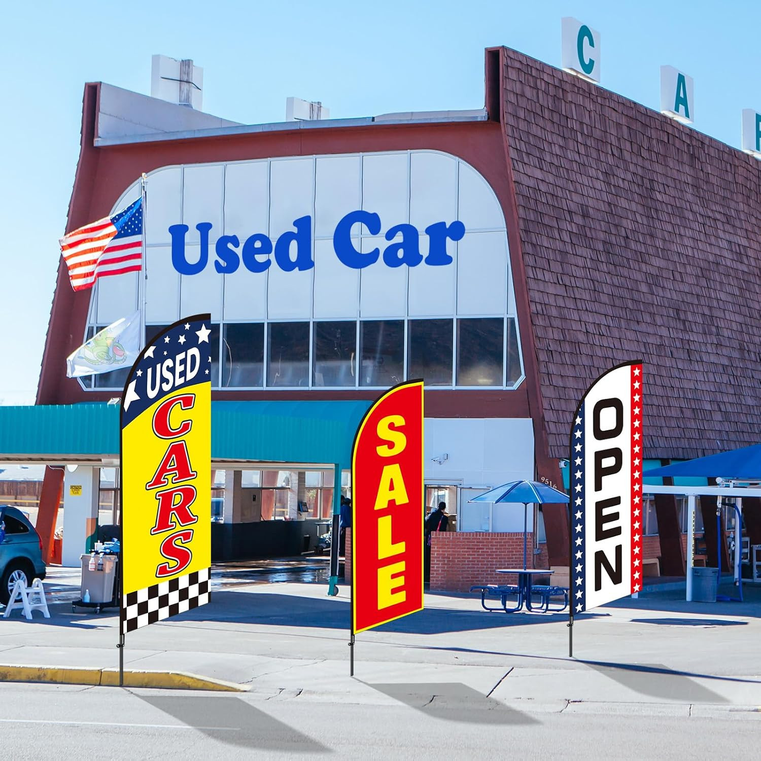 3 Pcs Used Cars Flag 7 X 5.4 Ft Car Auto Dealer Swooper Feather Flags Kits Set A