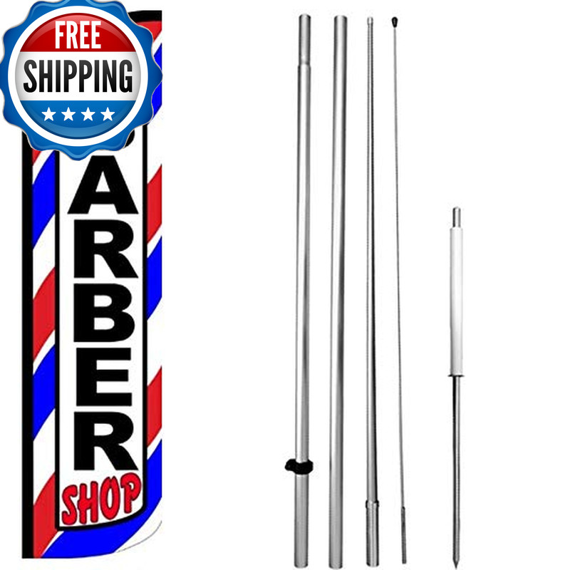 4 Less Co Barber Shop Windless Feather Swooper Flag Banner Sign 15 Ft Tall Pole