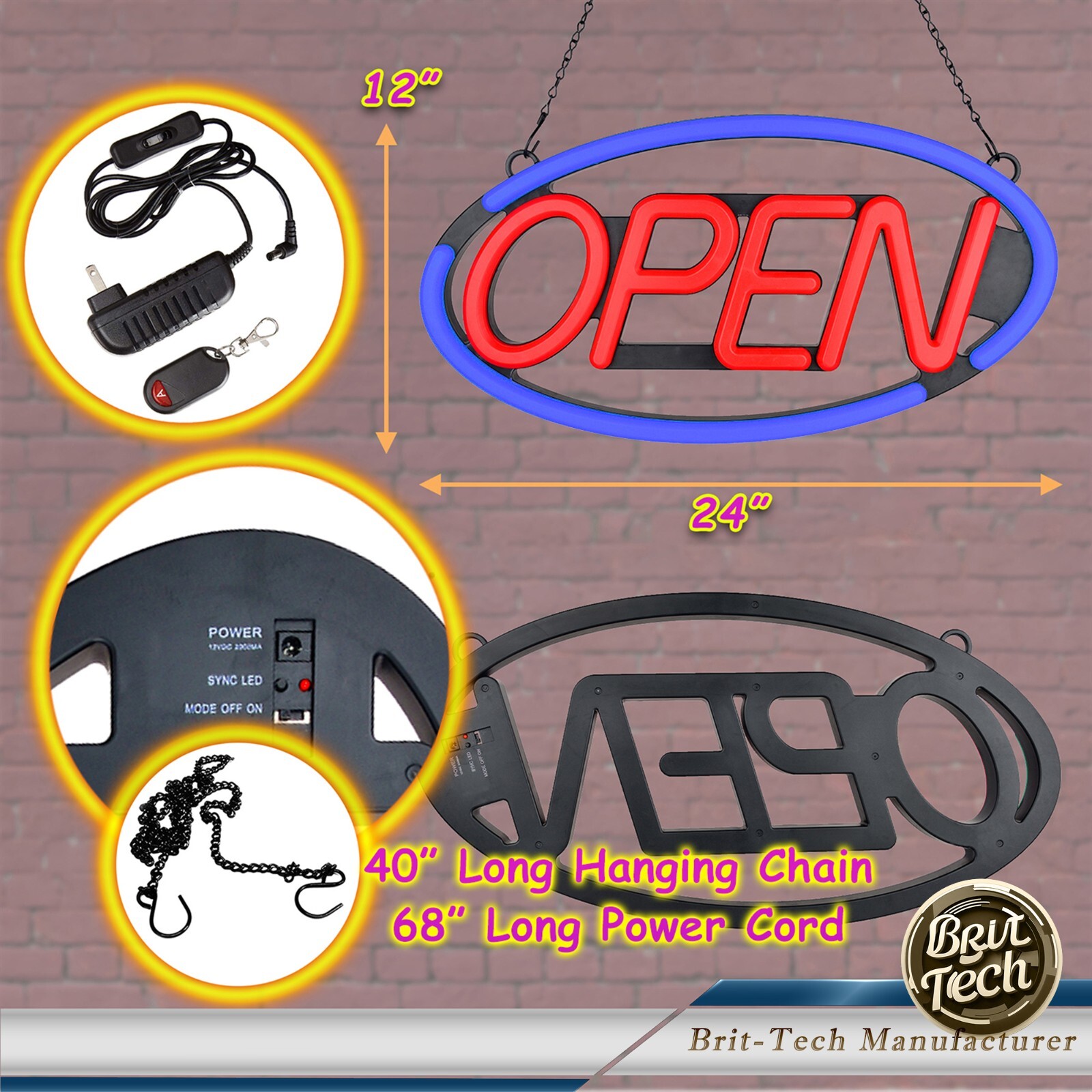 Large LED Open Sign 24&Prime; Neon Light Bright for Restaurant Bar Store Shop Business