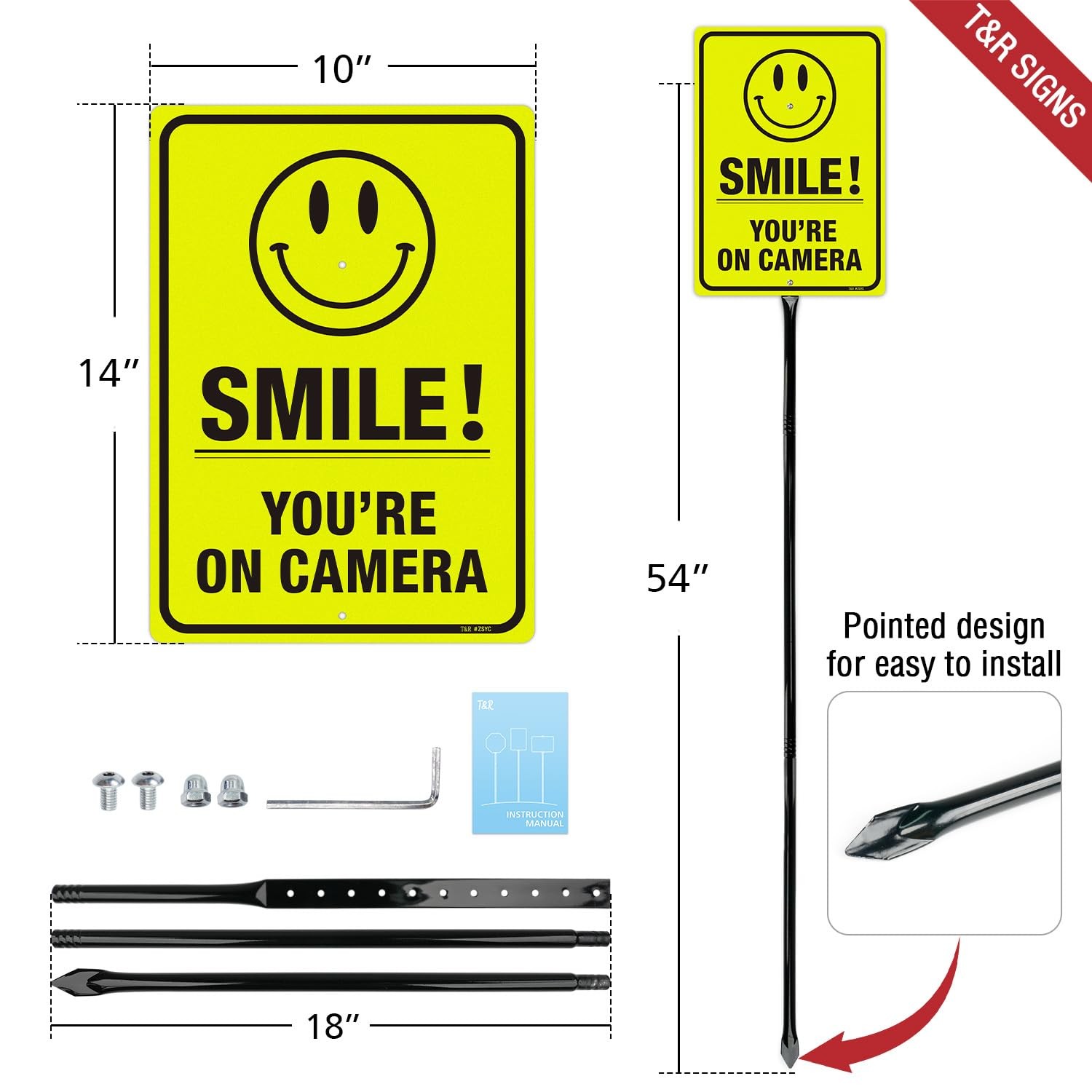 Large Smile You&rsquo;re On Camera Signs Video Surveillance Sign with 54&Prime; Stake 2 …