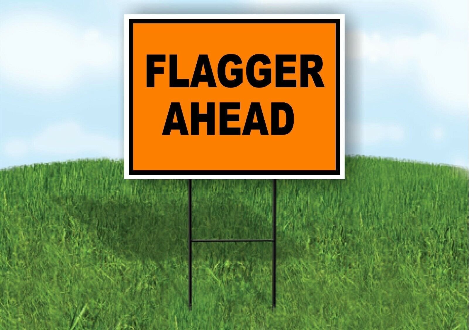 Flagger Ahead Construction ORANGE BLACK Yard Sign Road with Stand LAWN SIGN