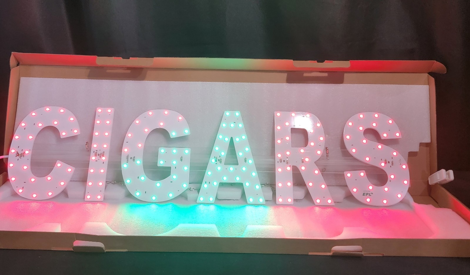 CIGARS Sign LED Light Spelled Out 32&Prime; x 8&Prime; Multi-color Settings Hang Chain Plug