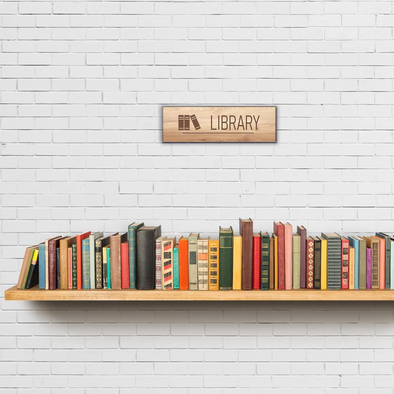 Wood Grain 9×3 Inch Library Sign Acrylic Self Stick Door Wall Signage Decor