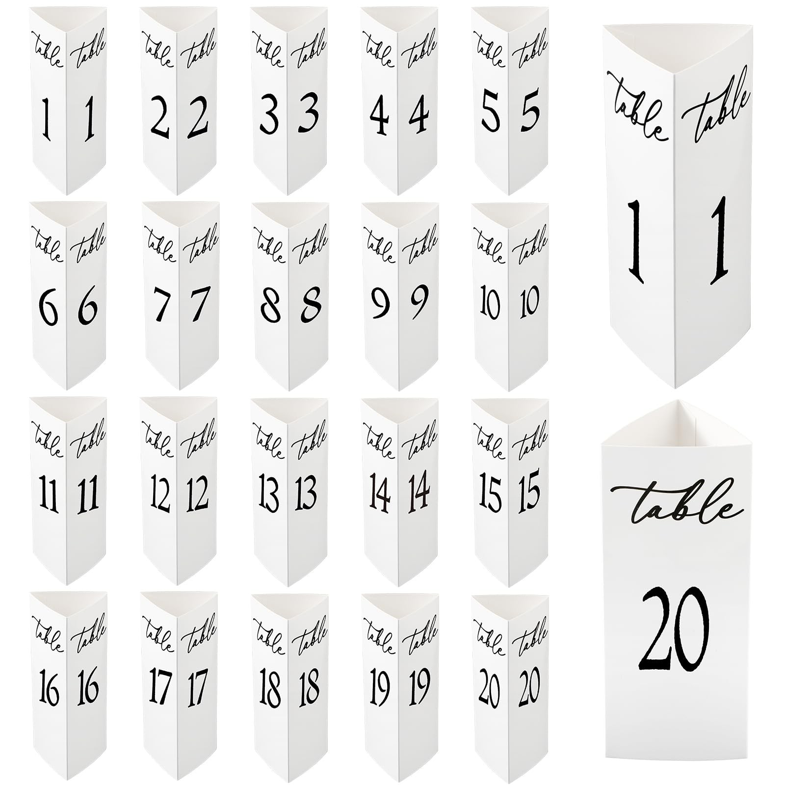Wedding Table Numbers 1-20 Paper Trifold Cards Black White Freestanding
