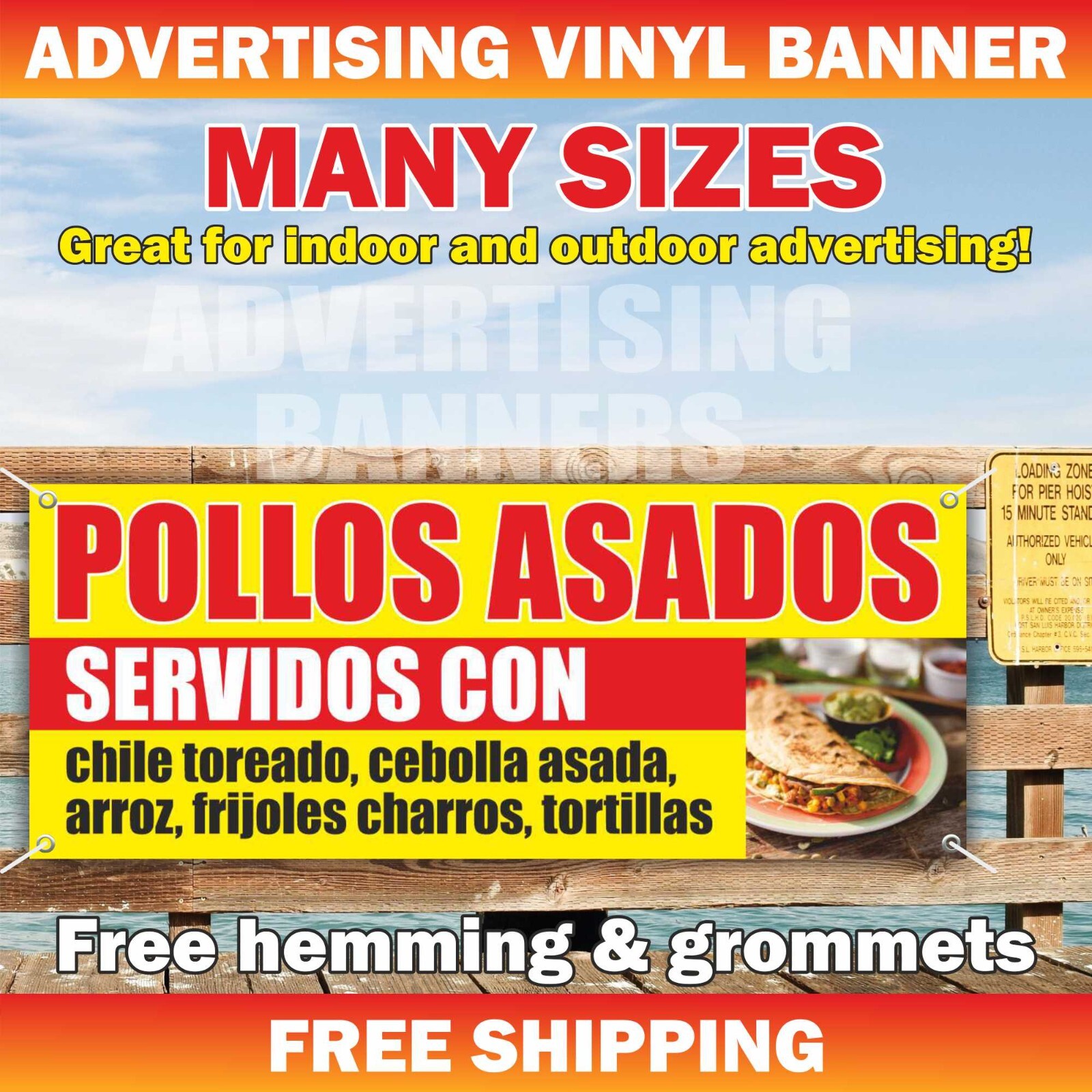 POLLOS ASADOS SERVIDOS CON Advertising Banner Vinyl Mesh Sign Chicken Gallina