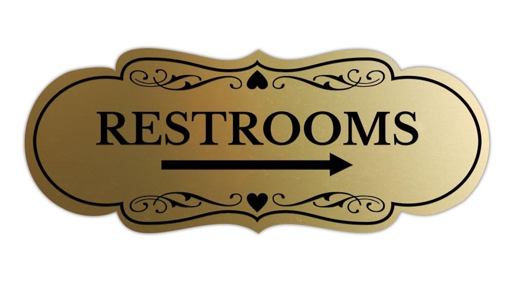 1 PC Designer Restrooms Right Arrow Sign Brushed Gold Large Wall Door Mount