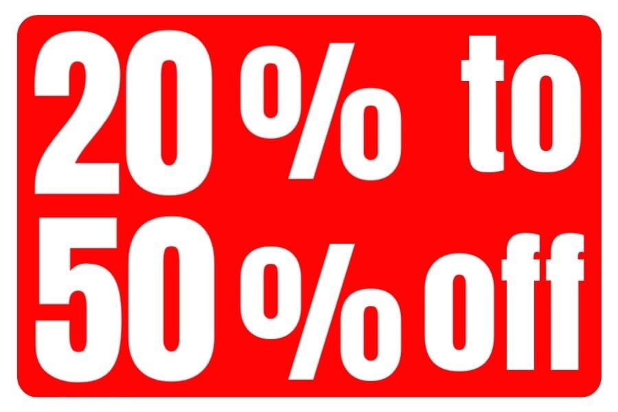 20% to 50% Off Business Retail Counter Informational Sign | Plastic | 12&Prime;w x 8&Prime;h