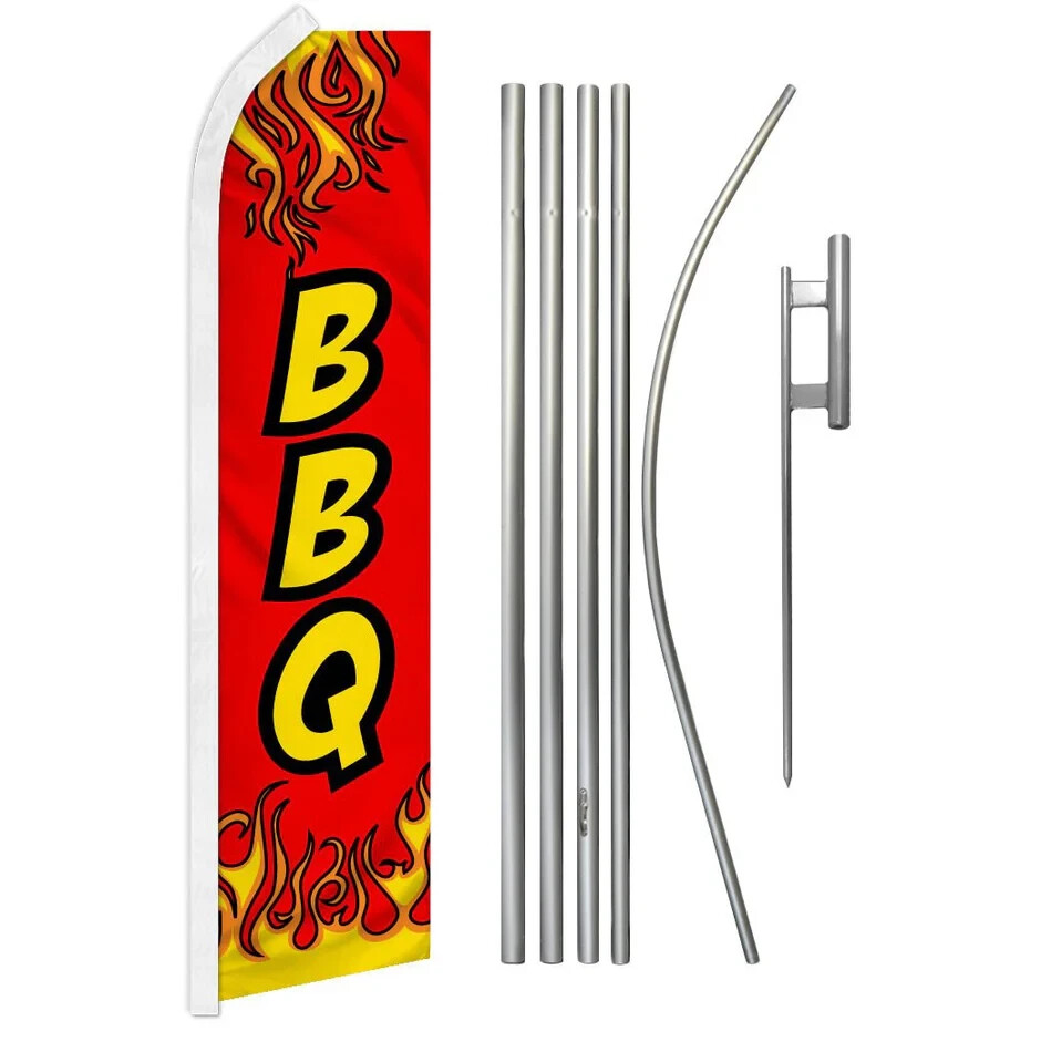 BBQ Red Swooper Flutter Feather Advertising Food Flag & Pole Kit