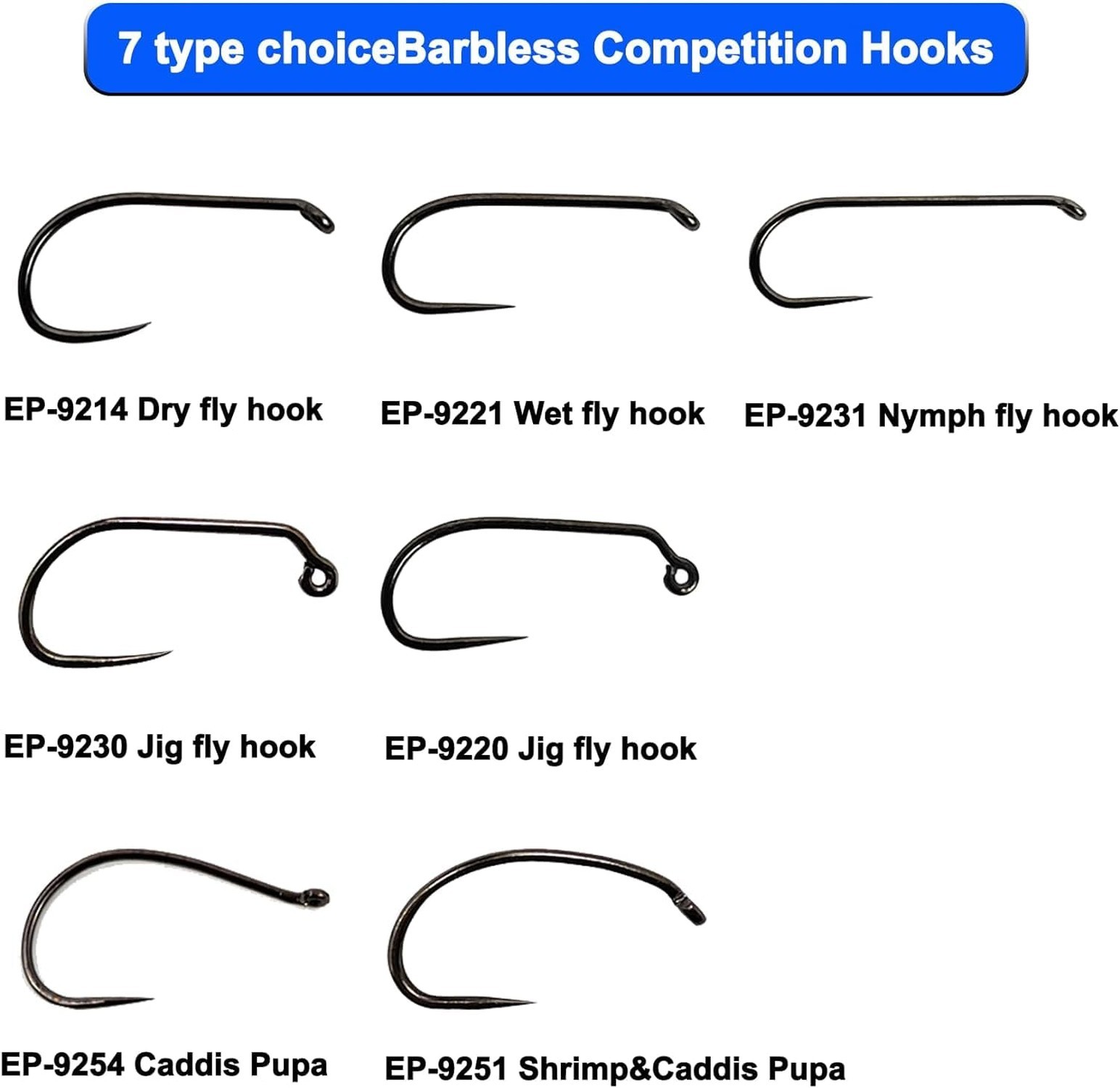 Eupheng 100pcs Barbless Fly Fishing Hooks Catch & Release Dry Nymph Shrimp Pu…