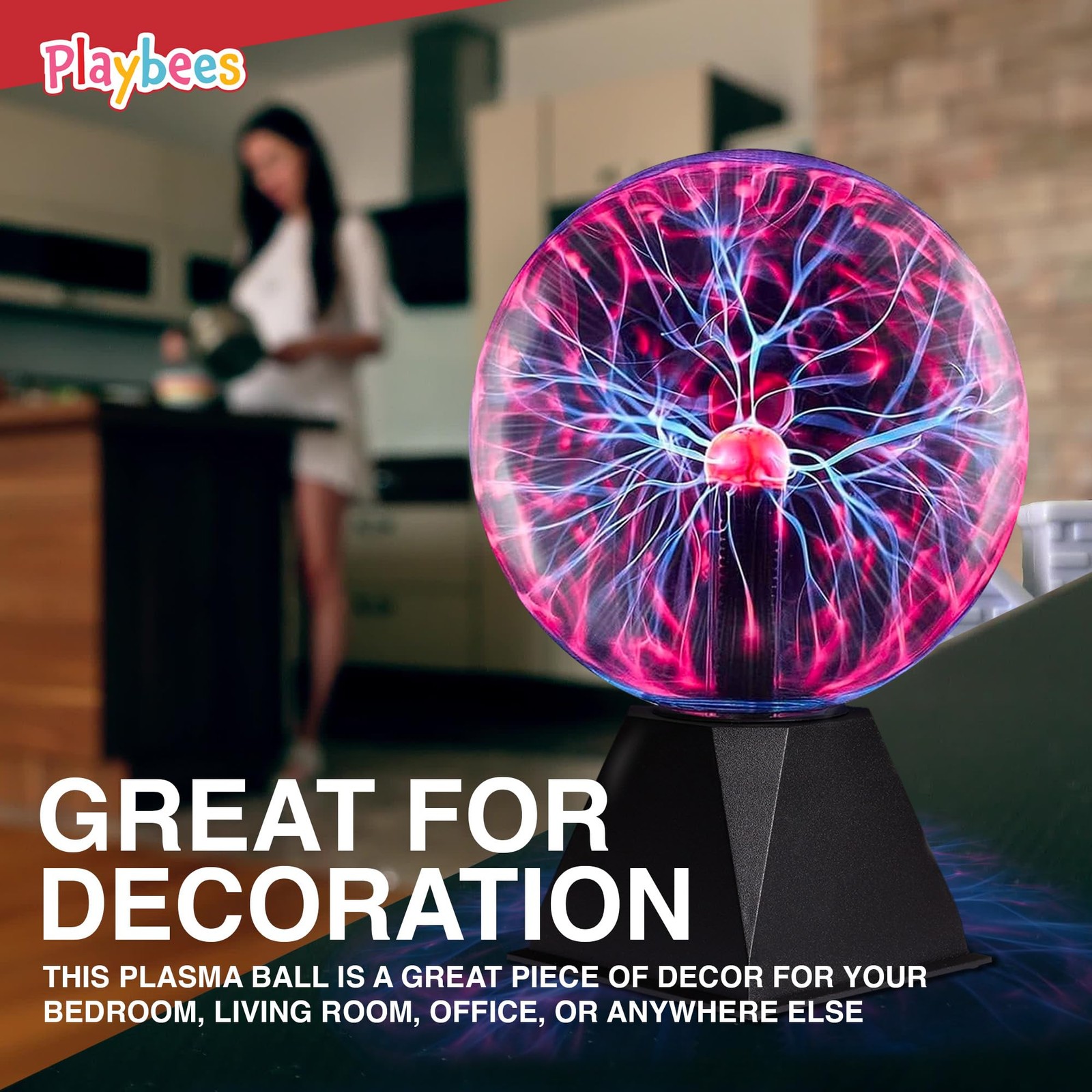 Playbees Red Plasma Ball – 7 Inch – Tesla Coil Bulb Static 7 inches,