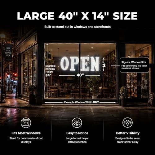 40&Prime; x 14&Prime; Large LED Open Sign with Remote Control High Bright Visibility