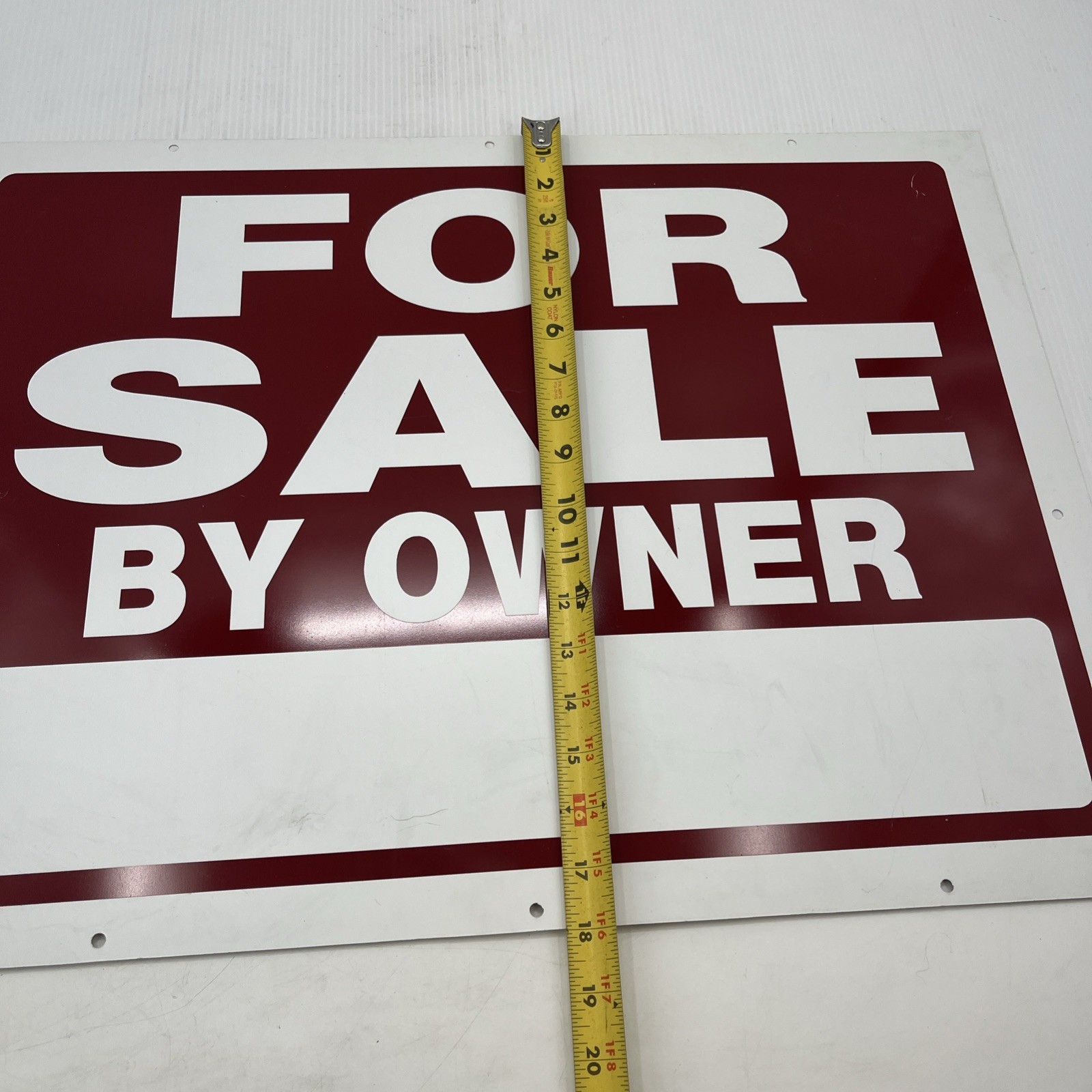 For Sale by Owner Sign, Plastic, Red/White, 18” x 24” 840241. {C7}.