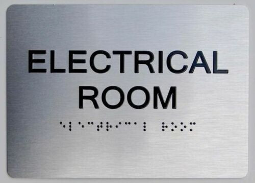 ELECTRICAL ROOM SIGN WITH BRAILLE AND RAISED LETTERS(5X7, SILVER,ALUMINUM)