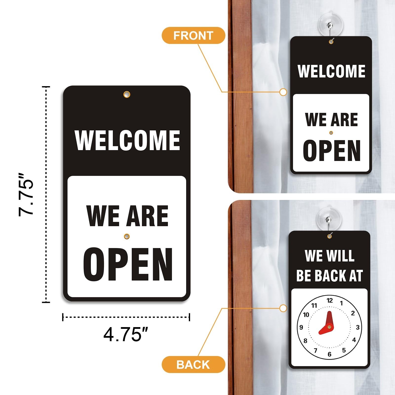 Open Signs for Business with Suction Cups, “We Will Be Back – Welcome We a