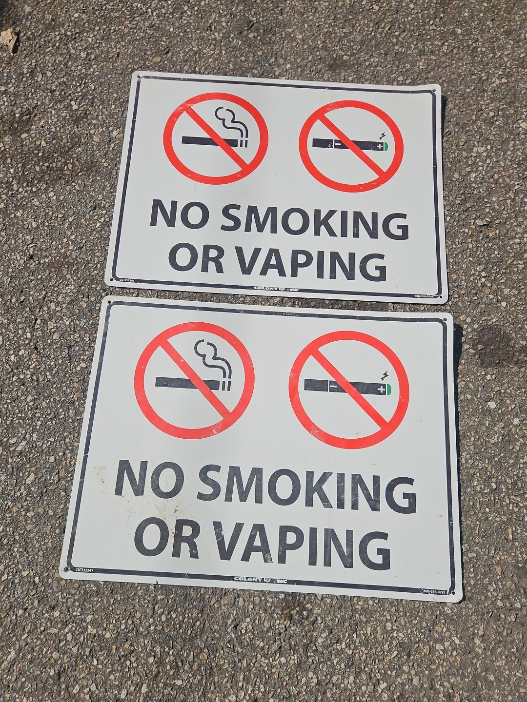 2 No Smoking or Vaping LARGE Metal Signs USED CONDITION 18X24 INCHES