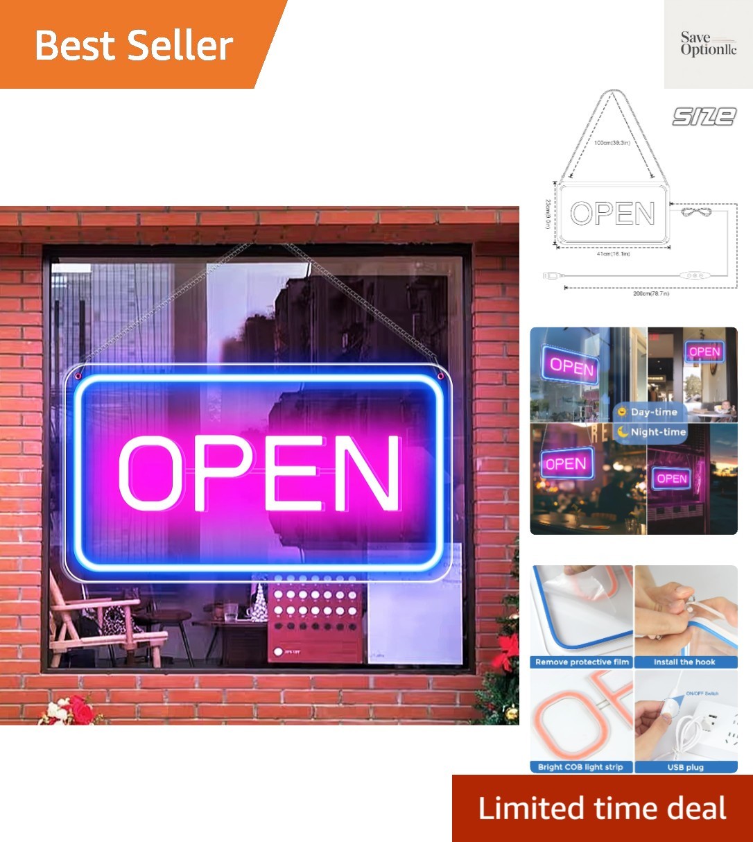 Open Signs for Business Window, 16&Prime;x 9&Prime; Neon Open Sign, Bright COB Chip LED O…