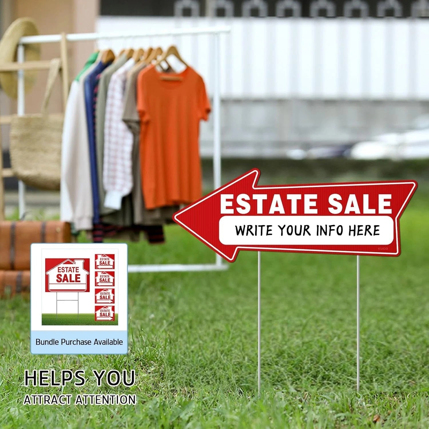 7 PC Estate Sale Signs, 17&Prime; X 6&Prime;, Estate Sale Signs with Stakes Double Sided, La