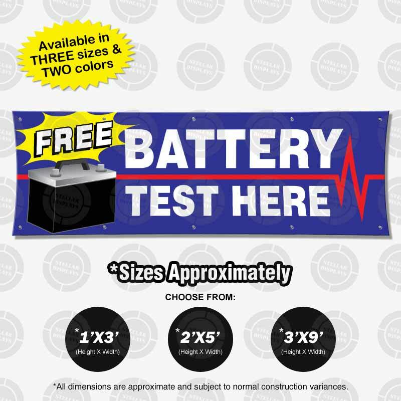 FREE BATTERY Test Here Banner Automotive Sign Mechanic Display Shop Poster Check