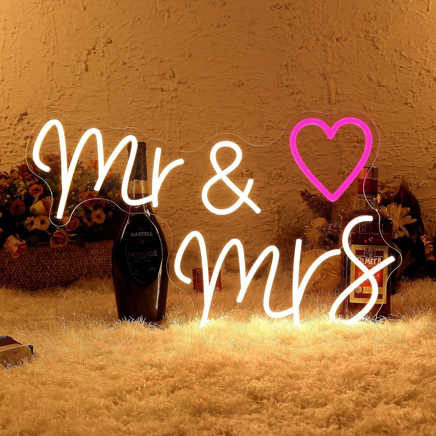 Led Neon Sign « Mr & Mrs » Heart 23&Prime; x14&Prime; Large 110V Wall Decor Wedding Party