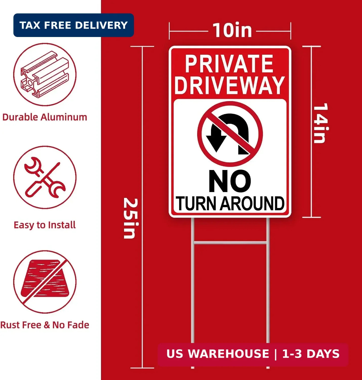 No Turn Around Driveway Sign, 2 Pack Private Driveway Signs 14&Prime;x10&Prime; Double-Sided