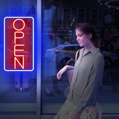 Ultra Bright LED Neon Open Sign for Storefront, Window, Door – 32&Prime; Vertical, ON/