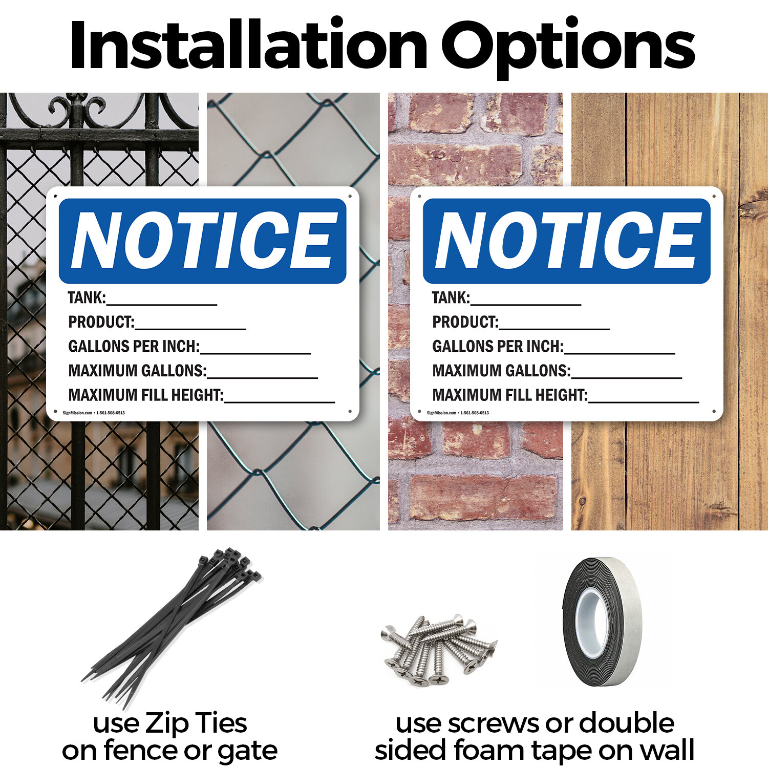 (2 Pack) Tank_Product_Gallons Per Inch_ OSHA Notice Sign Decal Metal Plastic