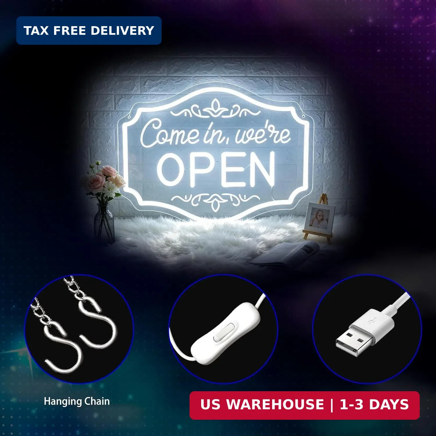 Open Neon Signs for Wall Decor -White LED Open Signs for Business,Restaurant Bar