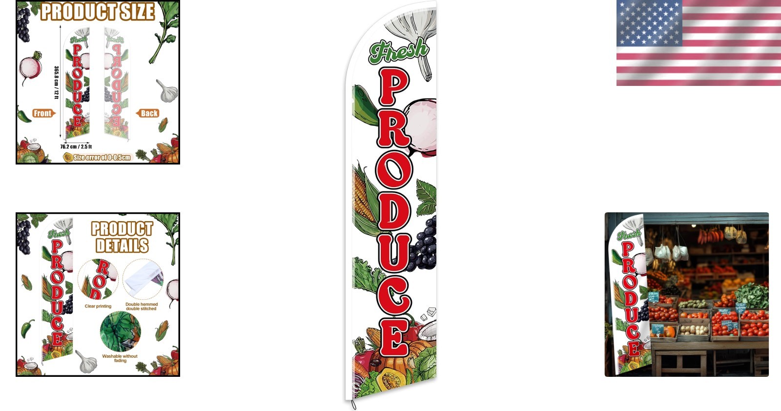 12 ft Fresh Produce Banner Flag – Perfect for Grocery Stores & Farmer Markets