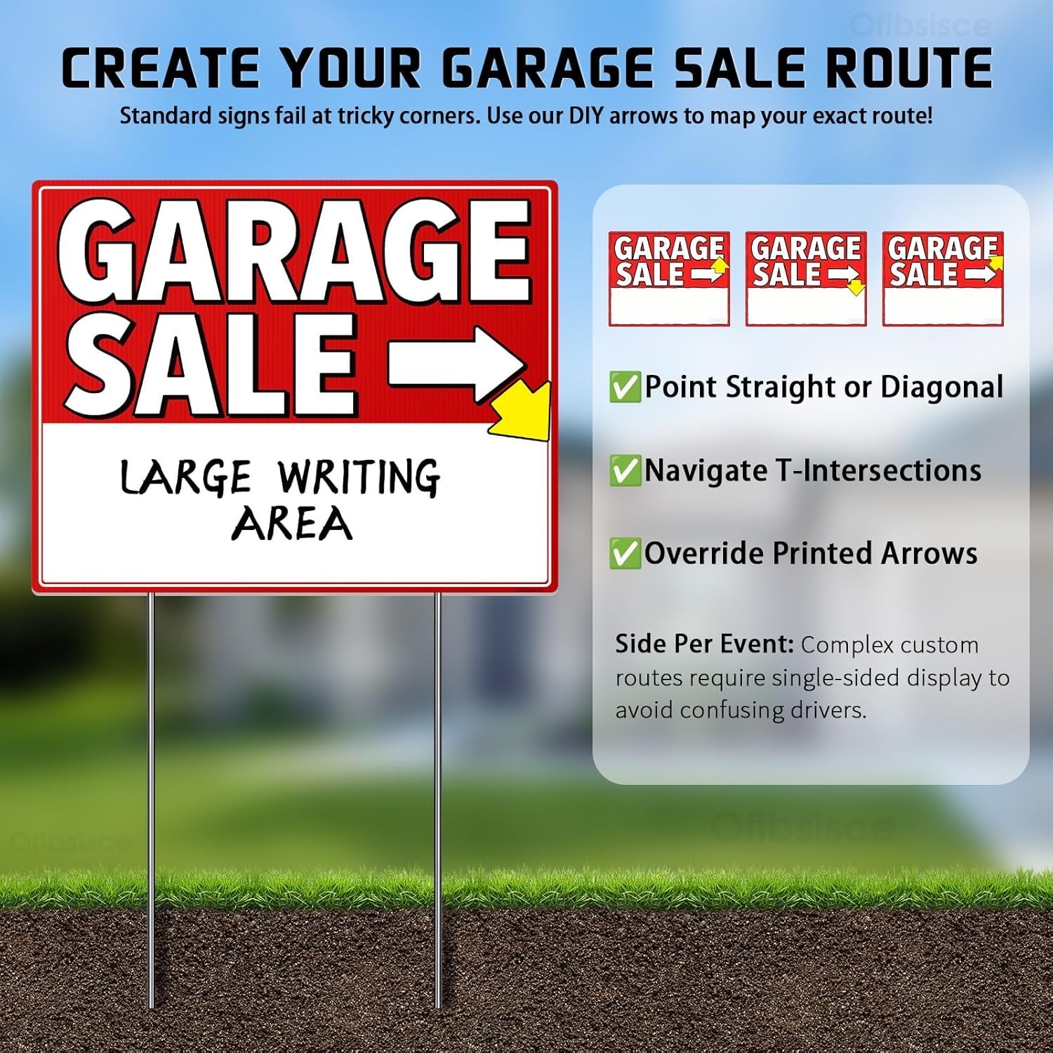 Garage Sale Sign Kit with Stakes – 17X13&Prime; Yard Sale Signs for Custom Route Navig
