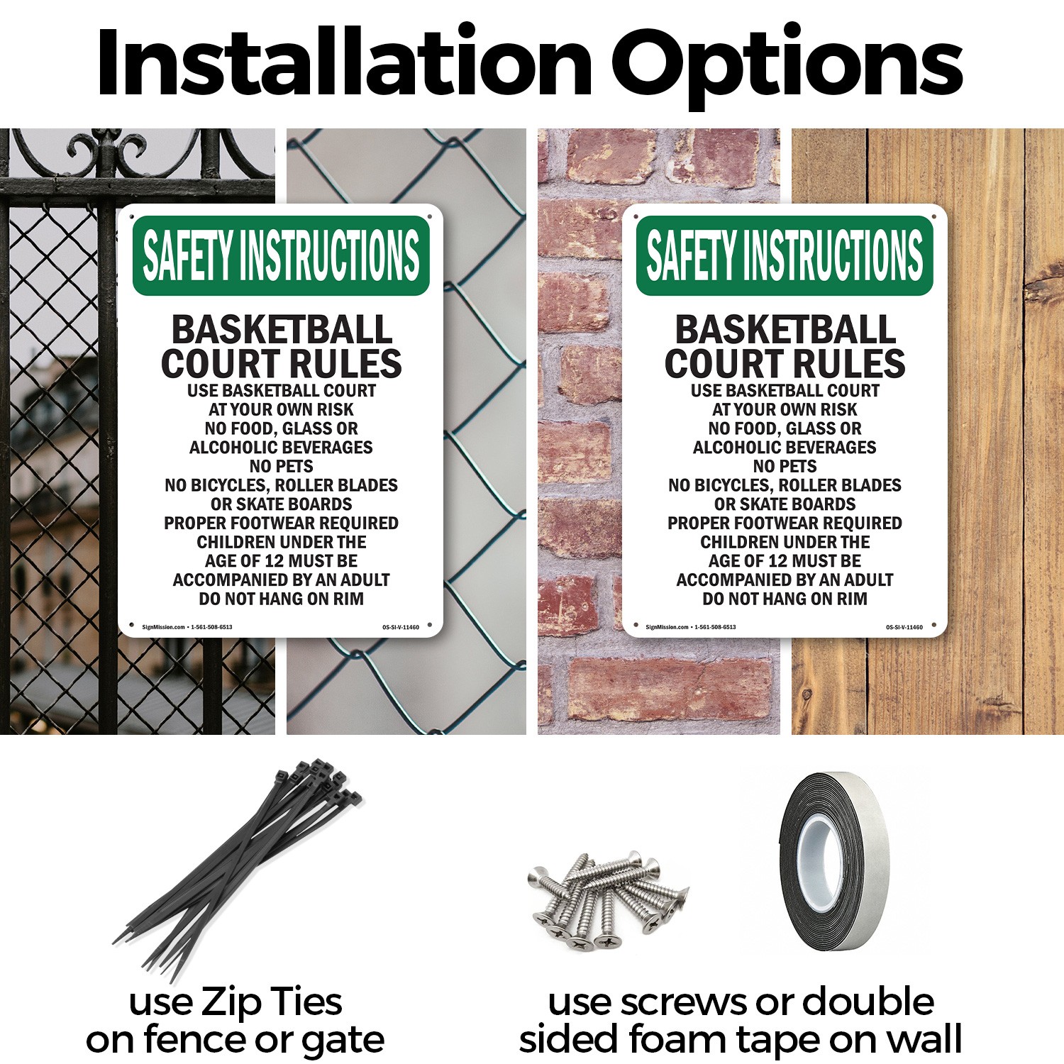 Basketball Court Rules Use Basketball OSHA Safety Instructions Sign 5/10 Pack