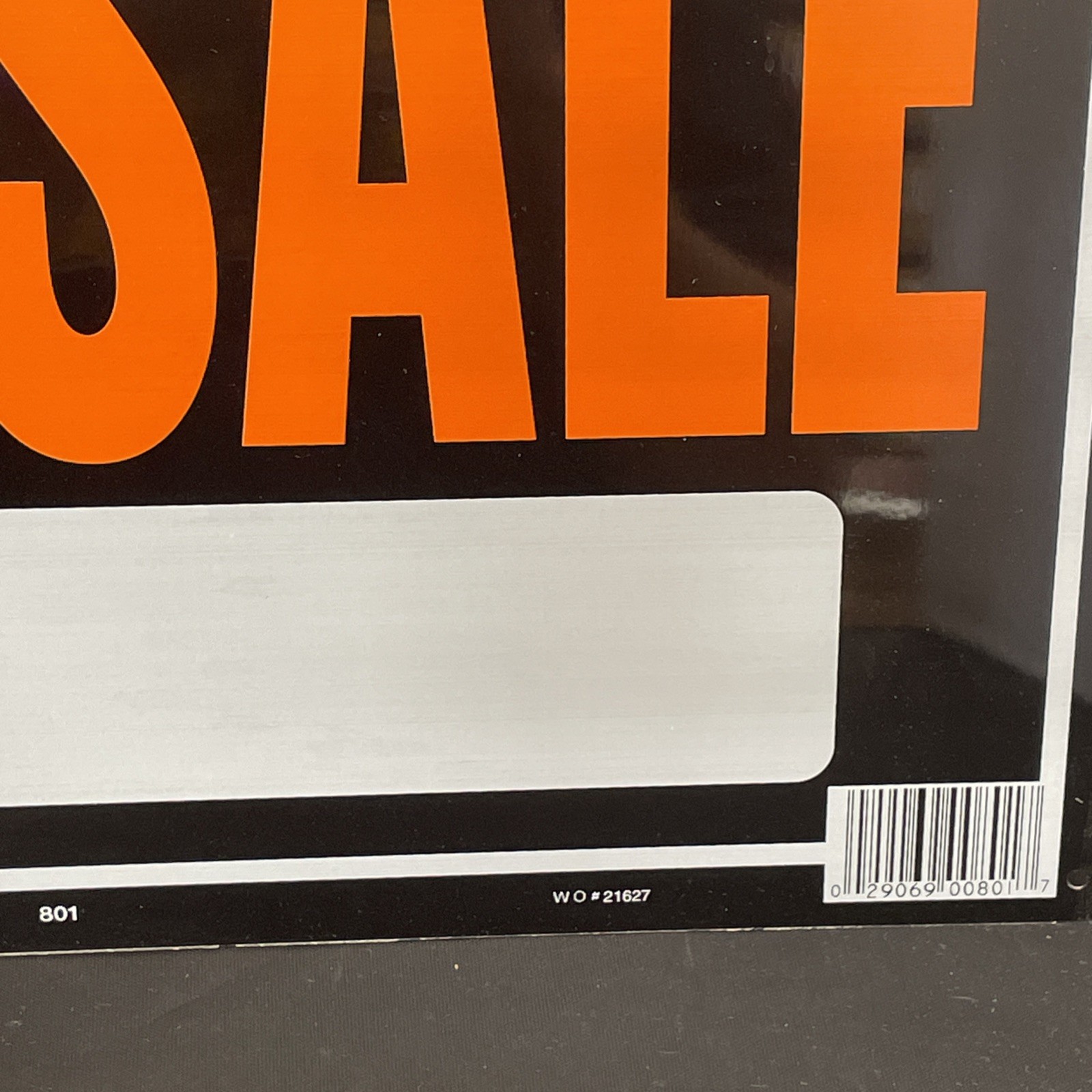 Metal Flexible Sign « For Sale » Orange Letters Black Background 9 x 14