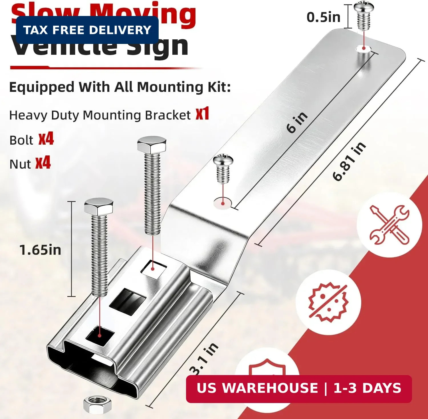 Slow Moving Vehicle Sign, Aluminum Slow Moving Vehicle Triangle Signs with Mount