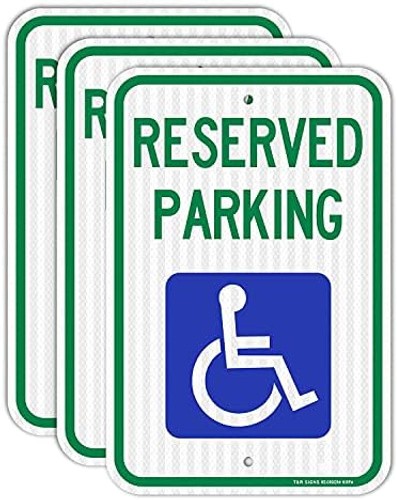 (3 Pack) Handicap Parking Sign, Reserved Parking Sign, Large 18&Prime; x 12&Prime; Engine…