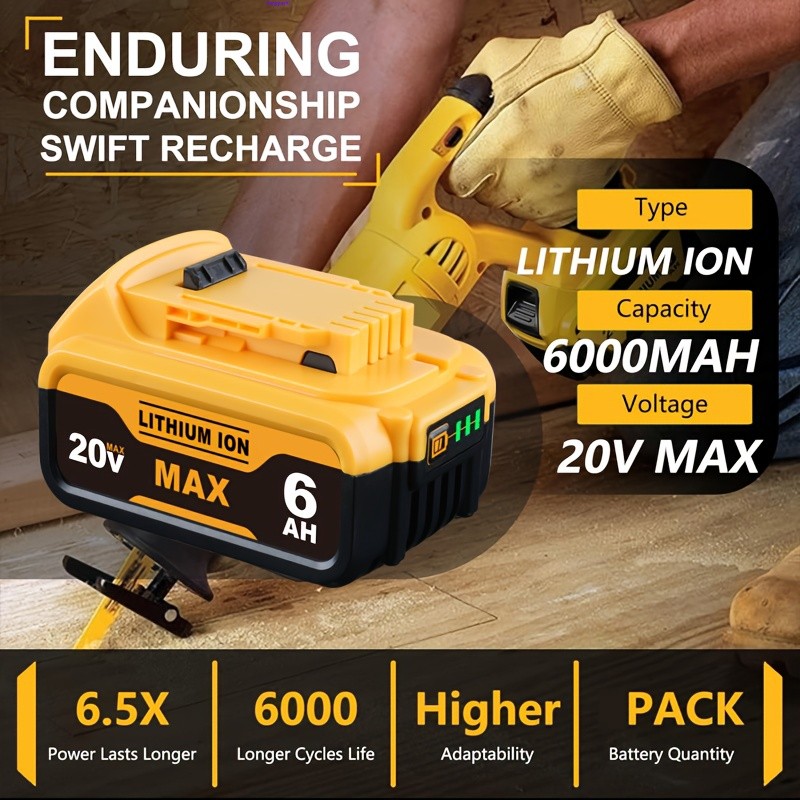 20V 20 Volt Max 6.0AH Lithium Ion Battery For DeWalt DCB206-2 DCB205-2 DCB200-2