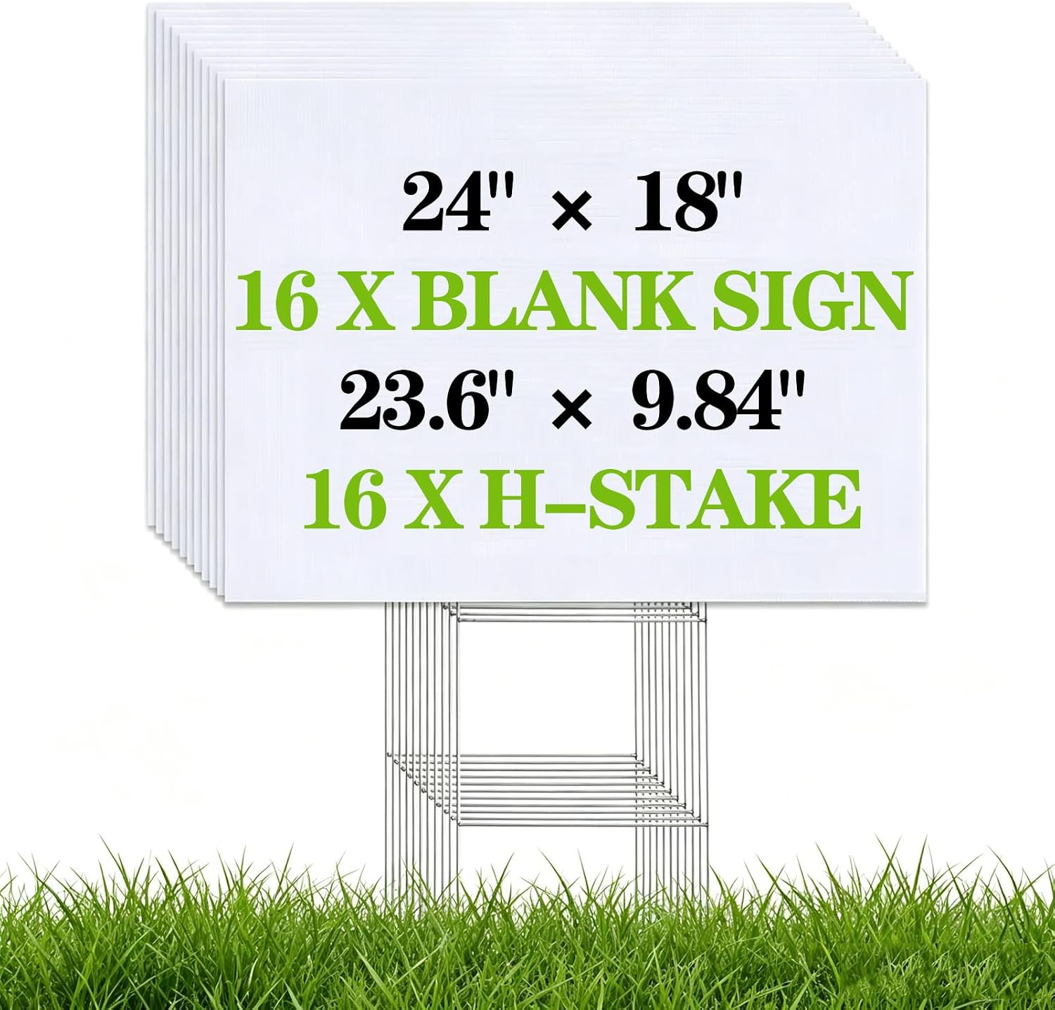 16 Pack 18 X 24 Inches White Corrugated Plastic Yard Sign with Metal Stakes for