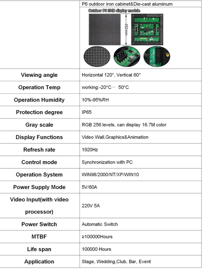 LED Commercial 3×6.3f Programmable P6 Outdoor LED 4680Hz Video Billboard Sign