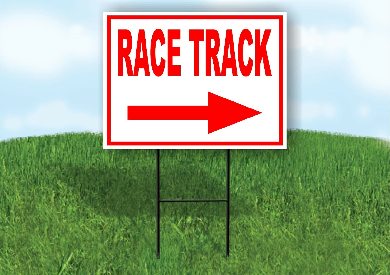 RACE TRACK RIGHT arrow red Yard Sign Road with Stand LAWN SIGN Single sided