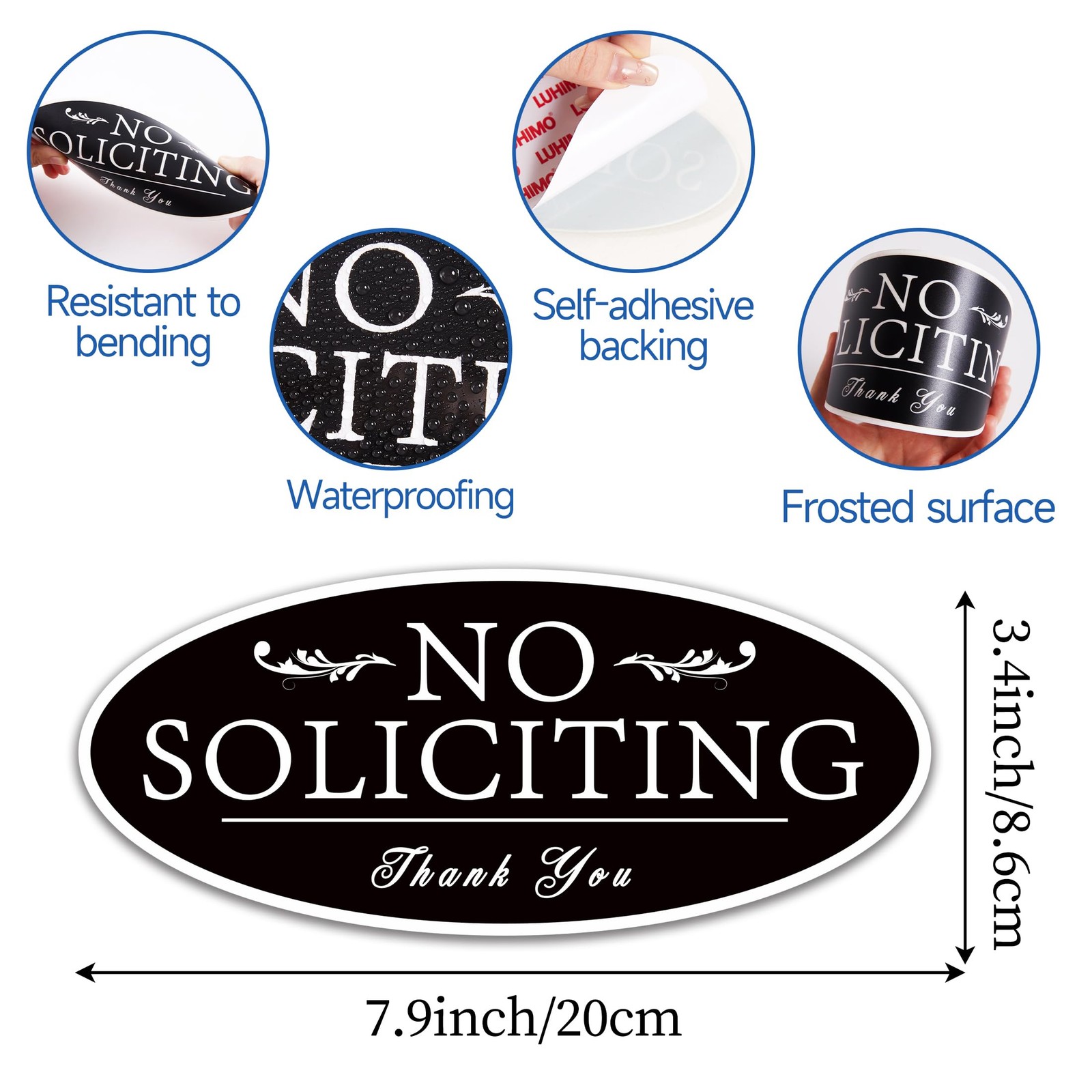 No Soliciting Sign Sticker for Front Door, Self-Adhesive Modern No Solicitors