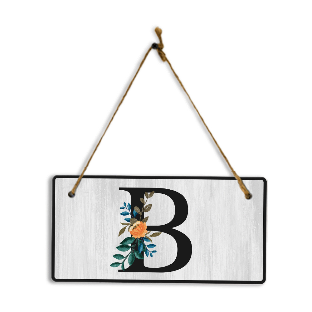 B Flower Decor 5×10 Hanging Wall or Door Sign | Alphabet Letter Room Decoration