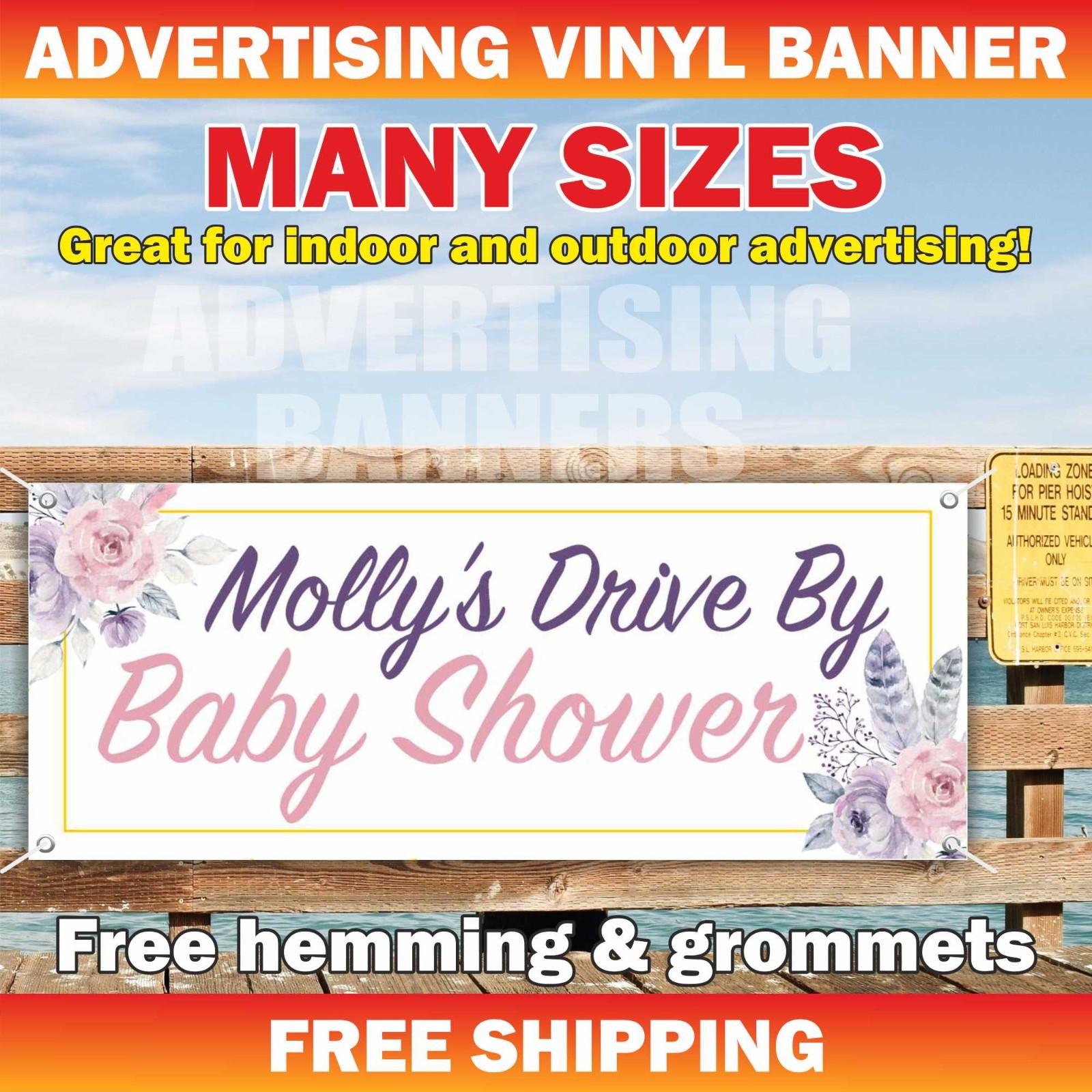 Drive By Baby Shower Advertising Banner Vinyl Mesh Sign Custom Name Party