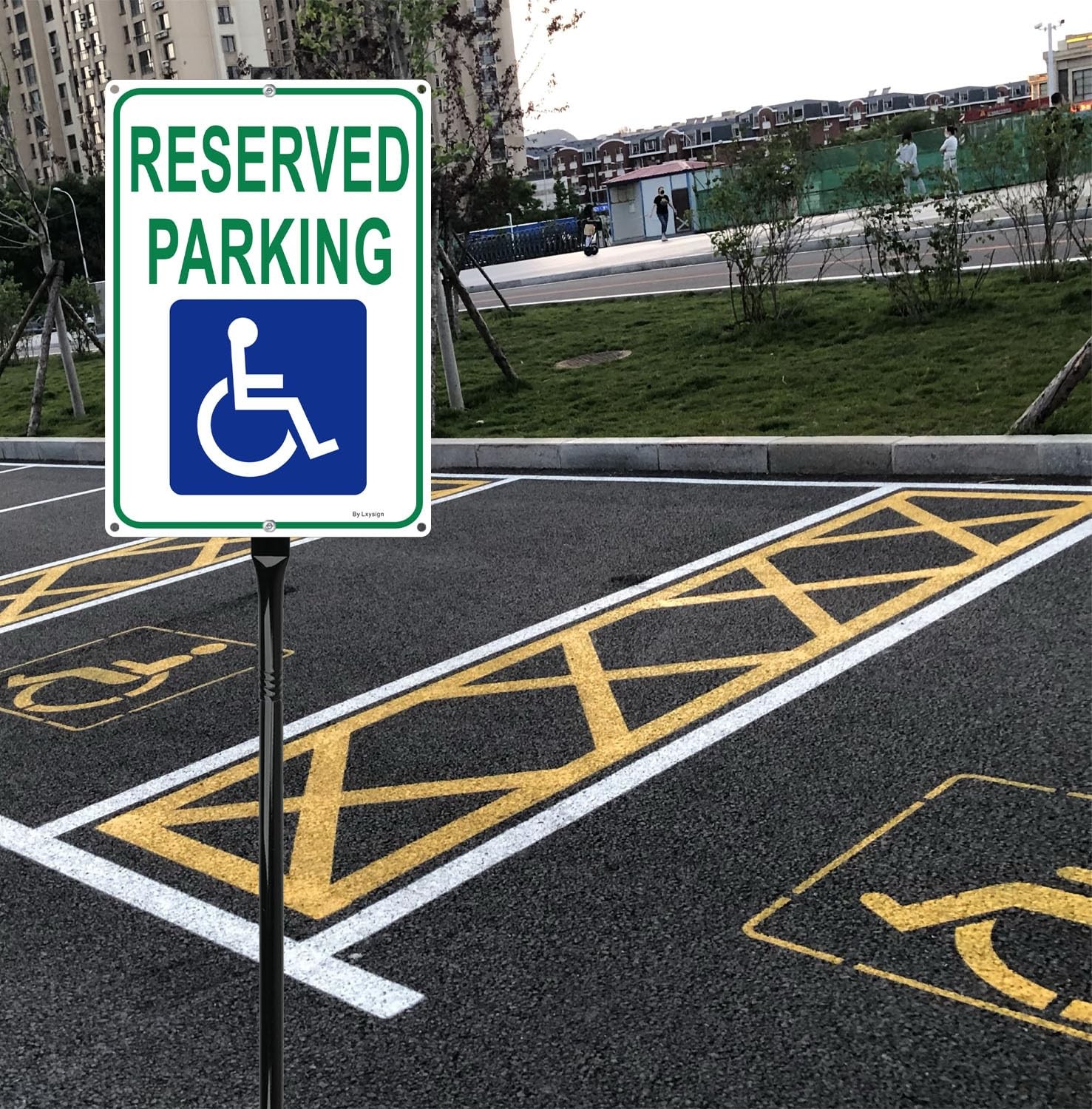 Handicap Reserved Parking Sign with 36 Inches Metal Stakes, Green and Blue, R…