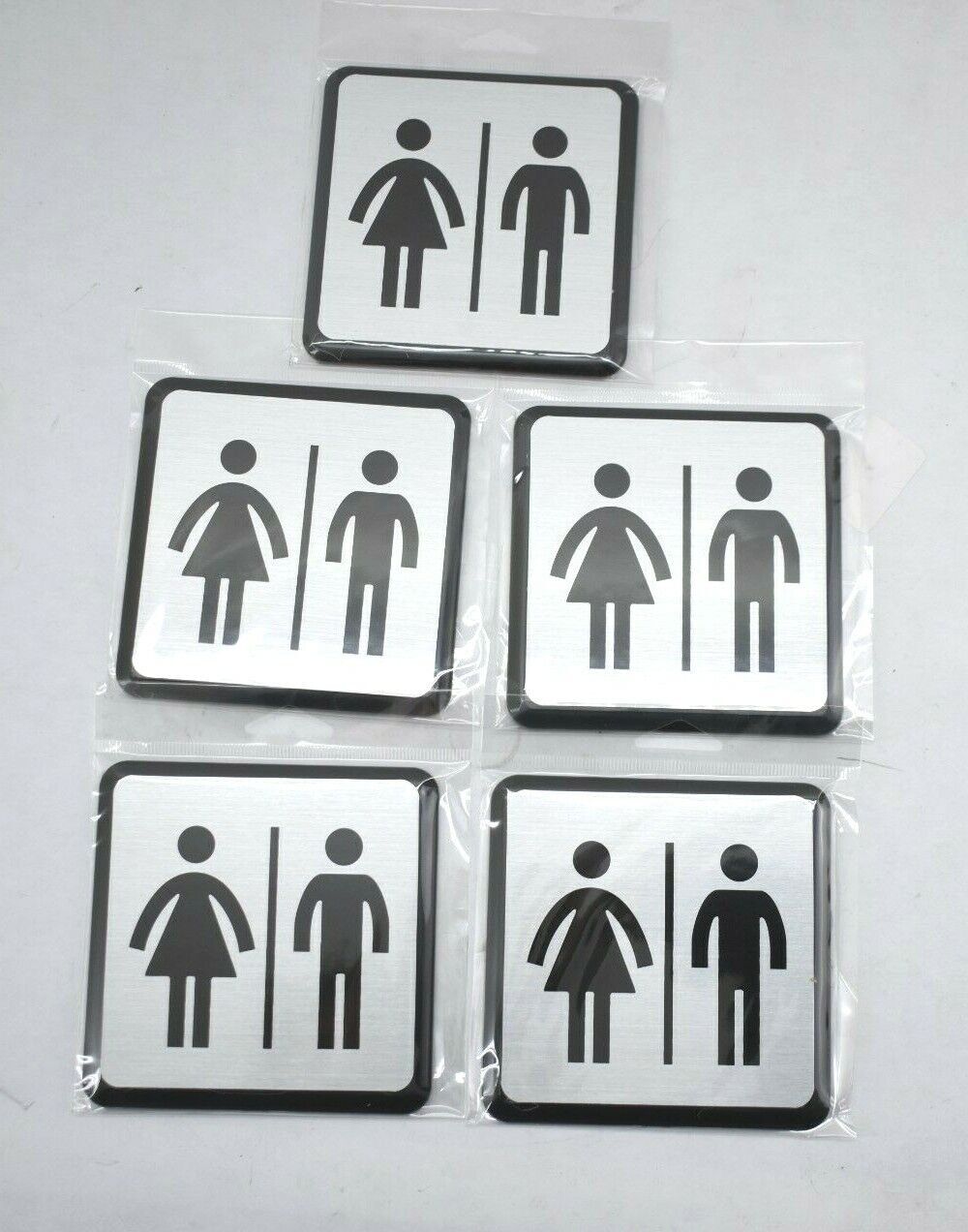 Hy-Ko Silver Informational Sign 4-1/2&Prime; x 4-1/2&Prime; Restroom Symbol 5 Pack Plastic
